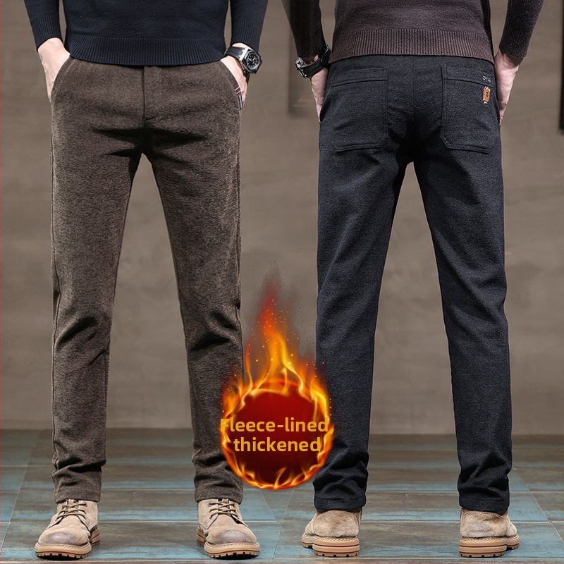 Férfi polár bélésű, vastagított lezser nadrág Ősz és Tél Új Chenille nadrág Slim-fit Egyenes Trendi Férfi Felsőruházat Nadrágok