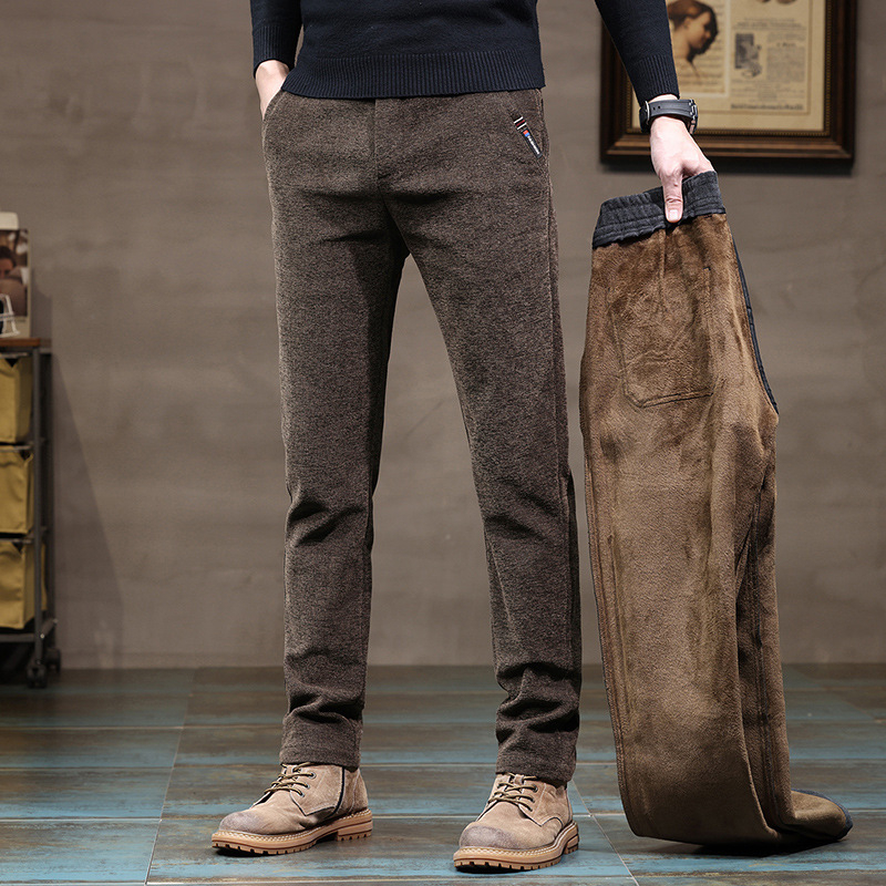 Férfi polár bélésű, vastagított lezser nadrág Ősz és Tél Új Chenille nadrág Slim-fit Egyenes Trendi Férfi Felsőruházat Nadrágok