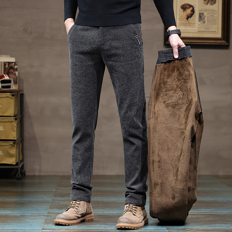 Férfi polár bélésű, vastagított lezser nadrág Ősz és Tél Új Chenille nadrág Slim-fit Egyenes Trendi Férfi Felsőruházat Nadrágok