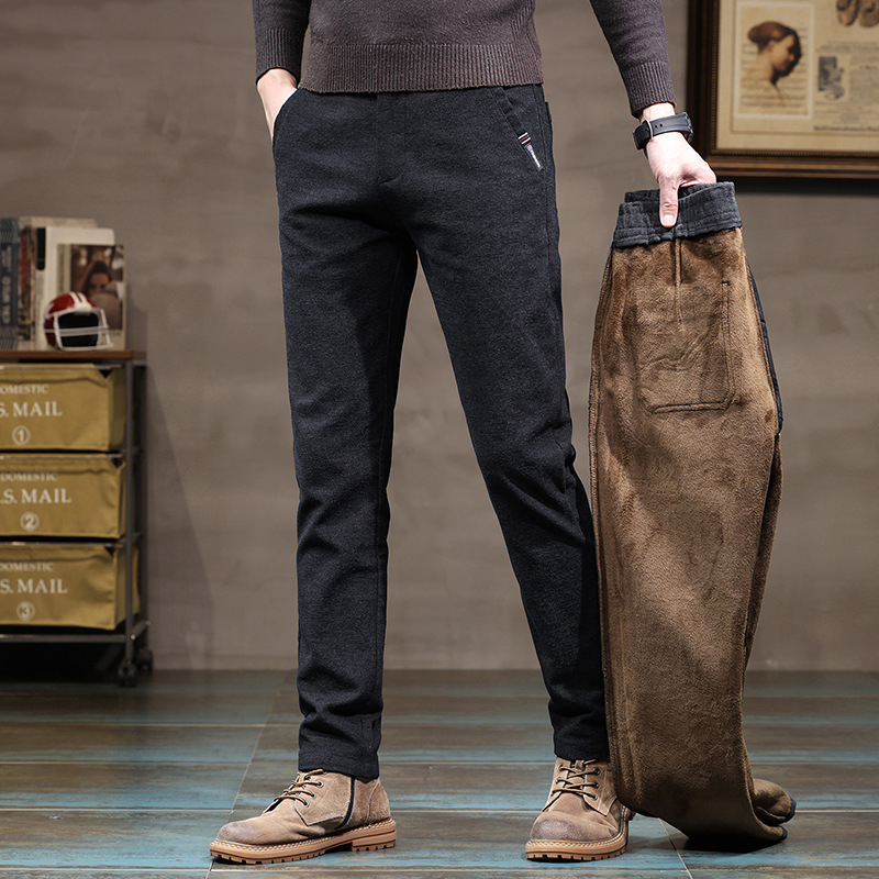 Férfi polár bélésű, vastagított lezser nadrág Ősz és Tél Új Chenille nadrág Slim-fit Egyenes Trendi Férfi Felsőruházat Nadrágok