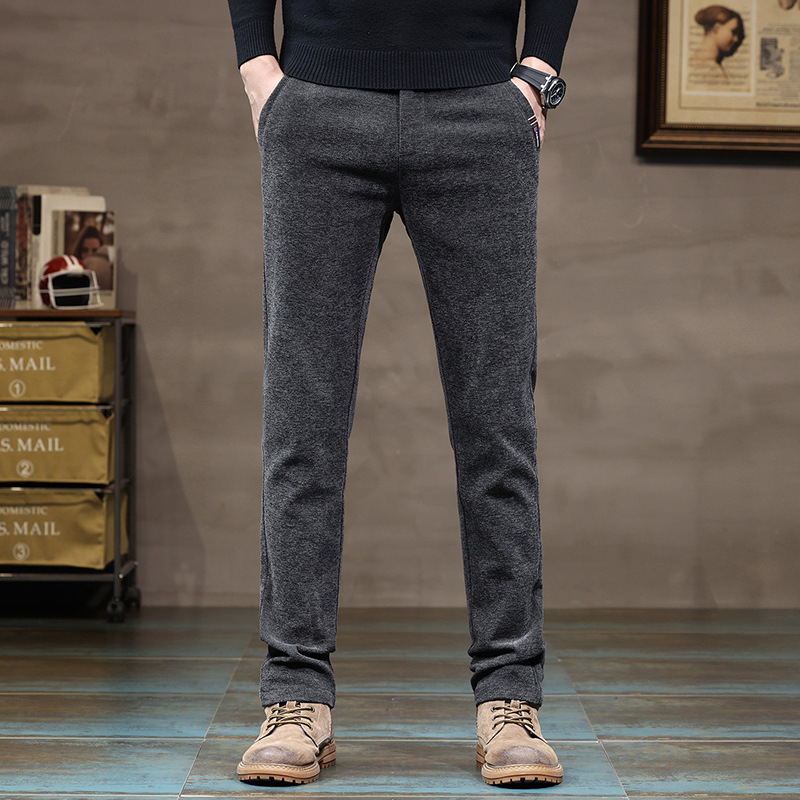 Férfi polár bélésű, vastagított lezser nadrág Ősz és Tél Új Chenille nadrág Slim-fit Egyenes Trendi Férfi Felsőruházat Nadrágok