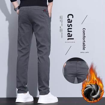 2024 őszi-téli polár bélésű lezser nadrág férfi egyenes szabású, karcsúsított, mindenhez illő hosszú nadrág férfi rugalmas őszi-téli meleg nadrág
