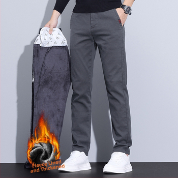 2024 őszi-téli polár bélésű lezser nadrág férfi egyenes szabású, karcsúsított, mindenhez illő hosszú nadrág férfi rugalmas őszi-téli meleg nadrág