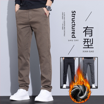 2024 őszi-téli polár bélésű lezser nadrág férfi egyenes szabású, karcsúsított, mindenhez illő hosszú nadrág férfi rugalmas őszi-téli meleg nadrág