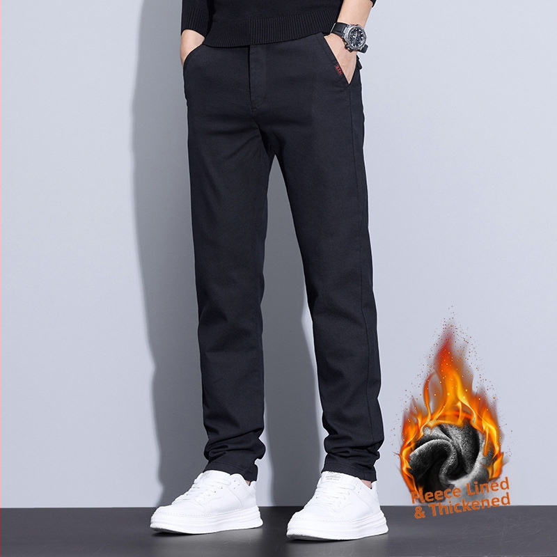 2024 őszi-téli polár bélésű lezser nadrág férfi egyenes szabású, karcsúsított, mindenhez illő hosszú nadrág férfi rugalmas őszi-téli meleg nadrág