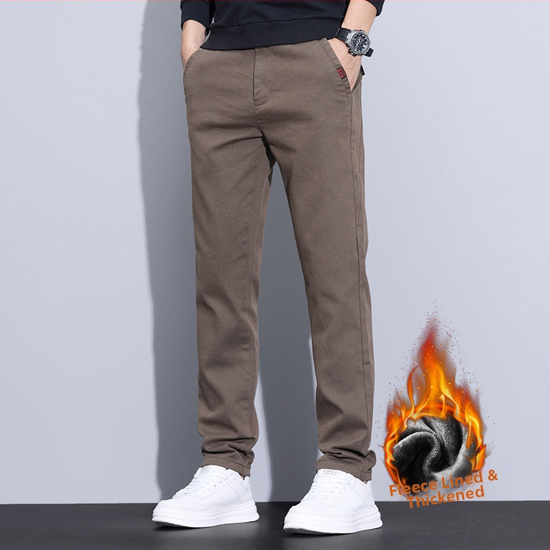 2024 őszi-téli polár bélésű lezser nadrág férfi egyenes szabású, karcsúsított, mindenhez illő hosszú nadrág férfi rugalmas őszi-téli meleg nadrág