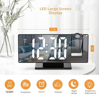 Ceas deșteptător cu proiecție în oglindă nouă, ecran mare, amânare mută, ceas electronic multifuncțional, ceas de birou digital luminos inteligent
