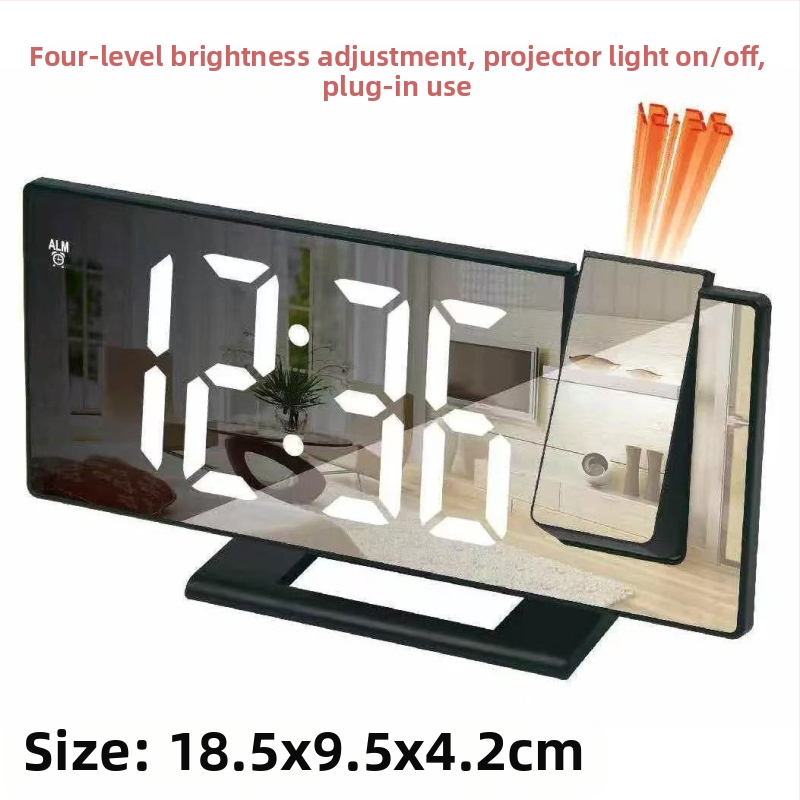 Ceas deșteptător cu proiecție în oglindă nouă, ecran mare, amânare mută, ceas electronic multifuncțional, ceas de birou digital luminos inteligent