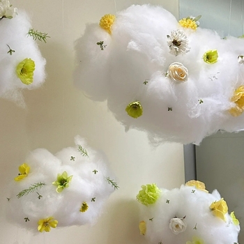 Σετ βιτρίνας διακόσμησης από βαμβάκι με σύννεφα, τεχνητά λευκά λουλούδια σύννεφων, DIY κρεμαστή διακόσμηση καταστήματος, εναέρια κρεμαστή διακοσμητική βιτρίνα