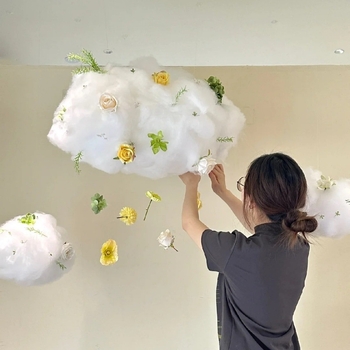 Σετ βιτρίνας διακόσμησης από βαμβάκι με σύννεφα, τεχνητά λευκά λουλούδια σύννεφων, DIY κρεμαστή διακόσμηση καταστήματος, εναέρια κρεμαστή διακοσμητική βιτρίνα