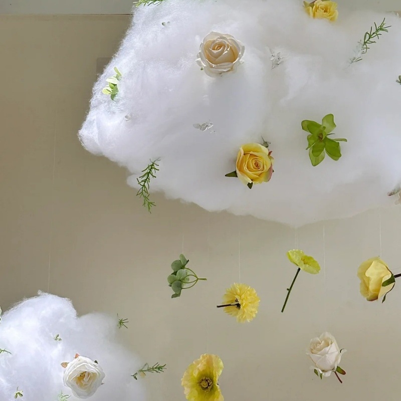 Pamut felhő dekorációs kirakatszett, műfehér felhővirágok, barkácsolás, függő dekoráció, üzlet, légi függő dekorációs kirakat