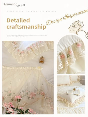 Корейски летен готин комплект от четири части с принцеса, френско романтично фейно спално бельо, лятно копринено голо спално покривало за одеяло, чаршафи