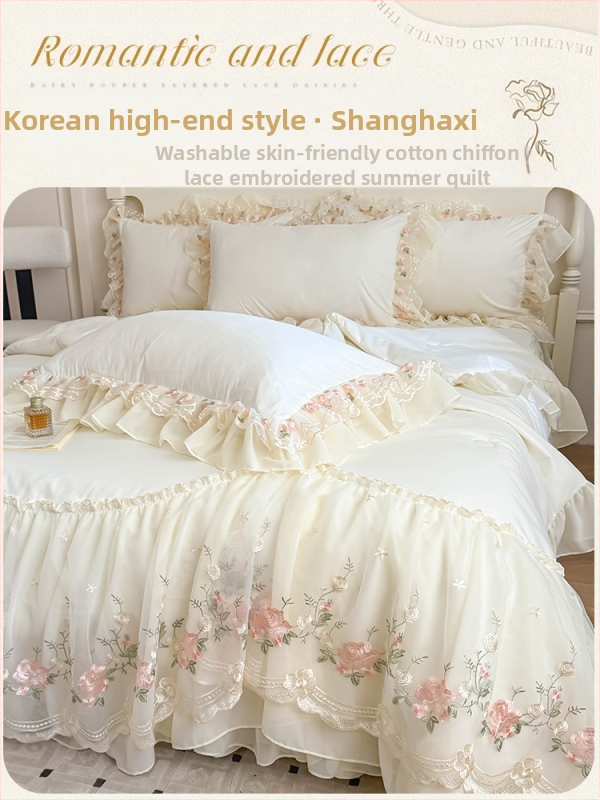Koreai hercegnő nyári hűvös takaró négyrészes szett francia romantikus tündér ágynemű nyári selymes meztelen alvó takaróhuzat ágyneműk