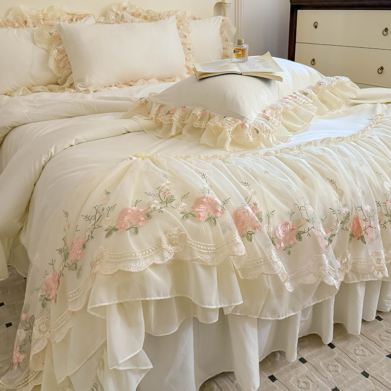 Koreai hercegnő nyári hűvös takaró négyrészes szett francia romantikus tündér ágynemű nyári selymes meztelen alvó takaróhuzat ágyneműk