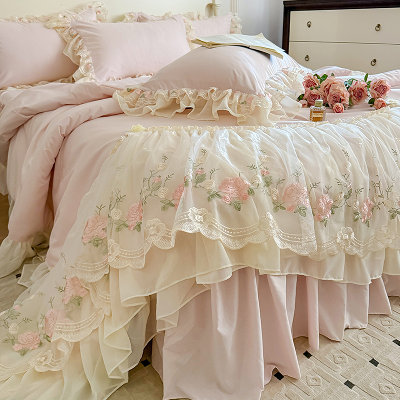 Koreai hercegnő nyári hűvös takaró négyrészes szett francia romantikus tündér ágynemű nyári selymes meztelen alvó takaróhuzat ágyneműk