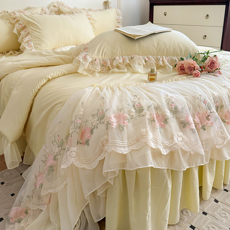 Koreai hercegnő nyári hűvös takaró négyrészes szett francia romantikus tündér ágynemű nyári selymes meztelen alvó takaróhuzat ágyneműk