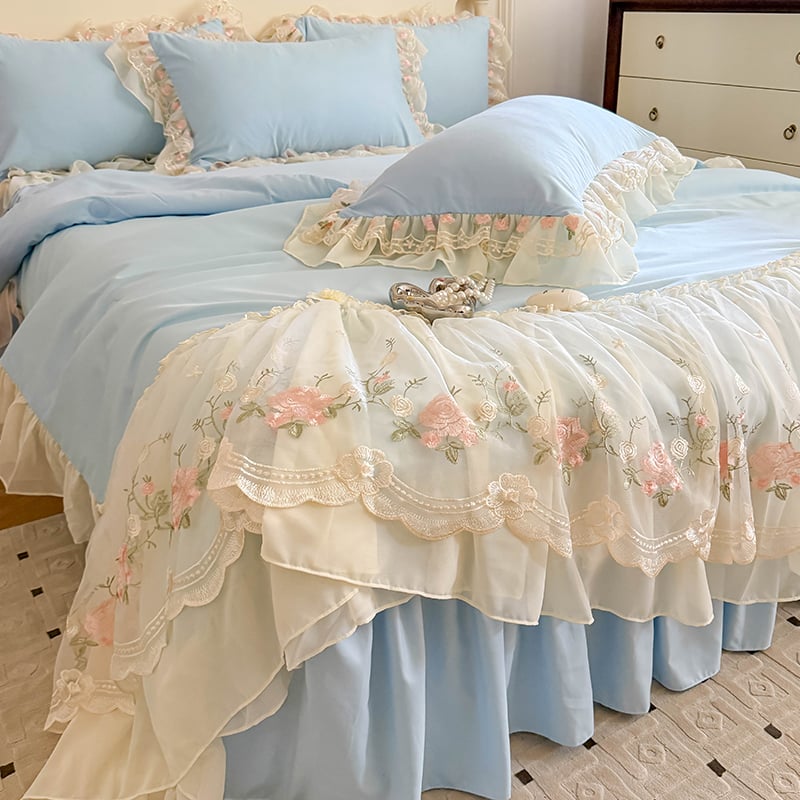 Koreai hercegnő nyári hűvös takaró négyrészes szett francia romantikus tündér ágynemű nyári selymes meztelen alvó takaróhuzat ágyneműk