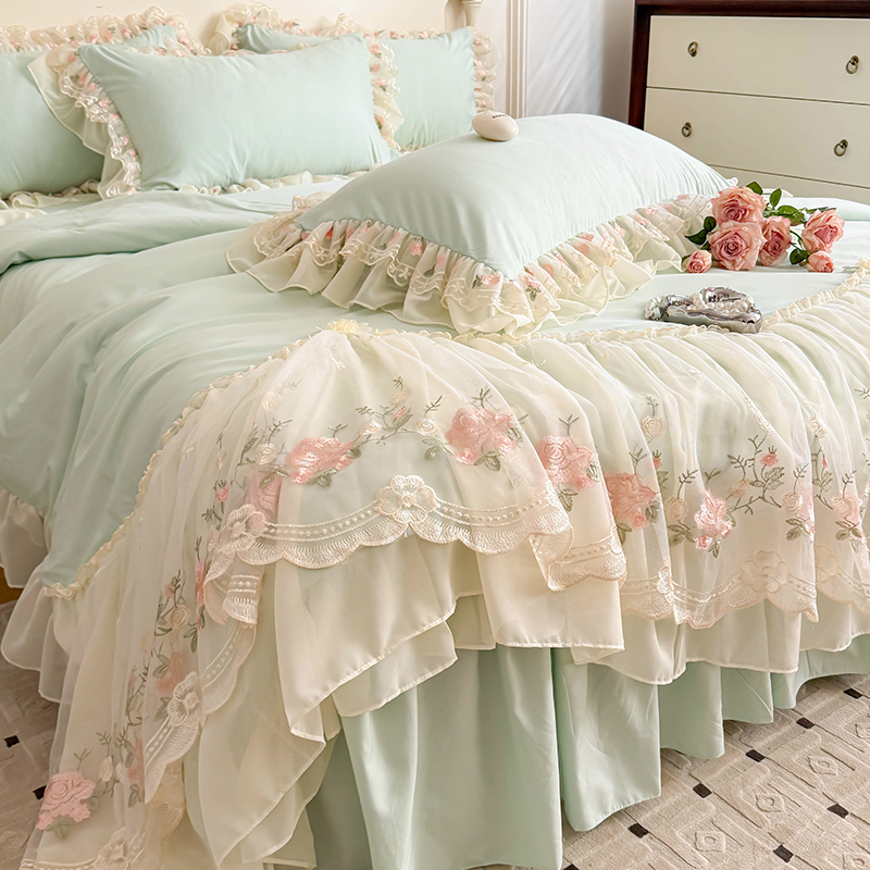 Koreai hercegnő nyári hűvös takaró négyrészes szett francia romantikus tündér ágynemű nyári selymes meztelen alvó takaróhuzat ágyneműk