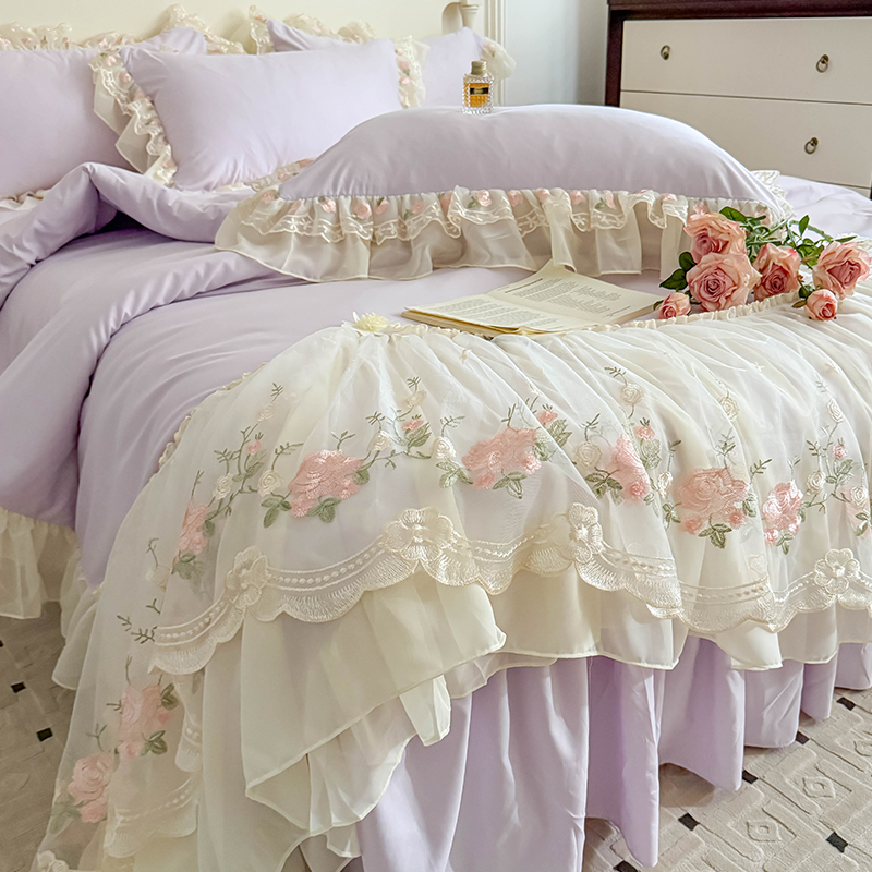 Koreai hercegnő nyári hűvös takaró négyrészes szett francia romantikus tündér ágynemű nyári selymes meztelen alvó takaróhuzat ágyneműk