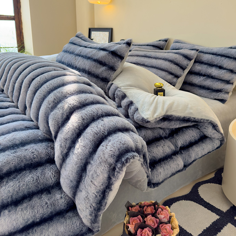 2024 m. naujas triušio aksomas su pieno aksomu, sutirštinto triušio kailio keturių dalių komplektas rudeniui ir žiemai, šiltas, patogus, kvėpuojantis, subtilus aksomas