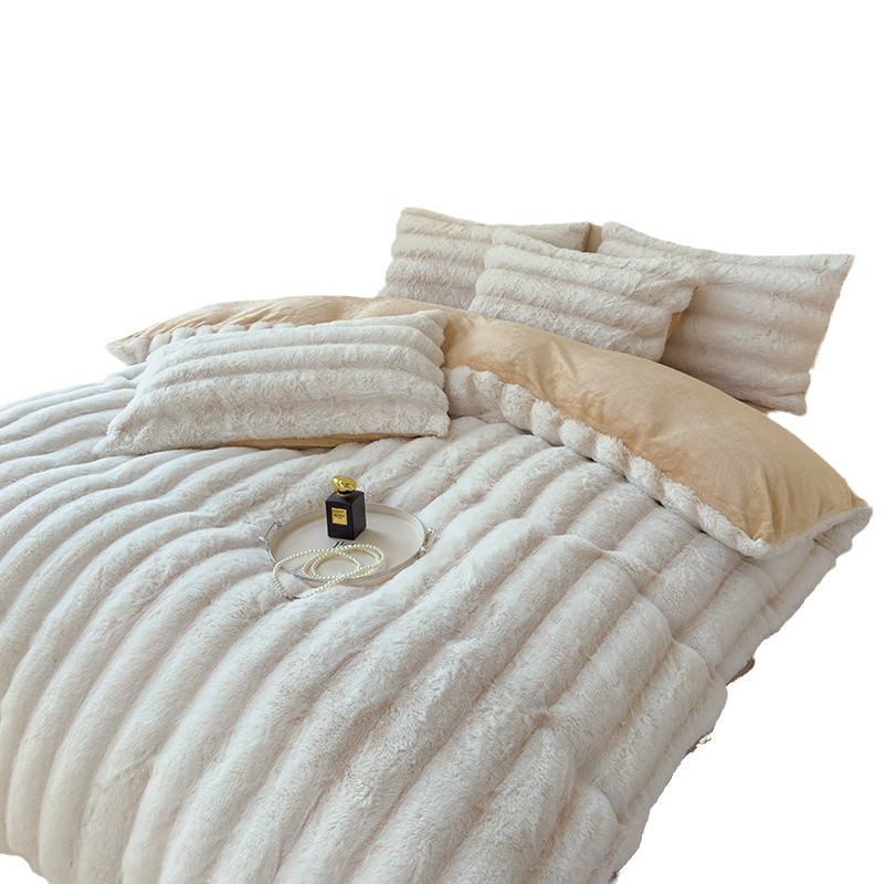 2024 m. naujas triušio aksomas su pieno aksomu, sutirštinto triušio kailio keturių dalių komplektas rudeniui ir žiemai, šiltas, patogus, kvėpuojantis, subtilus aksomas