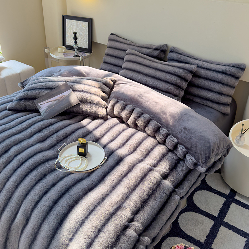 2024 m. naujas triušio aksomas su pieno aksomu, sutirštinto triušio kailio keturių dalių komplektas rudeniui ir žiemai, šiltas, patogus, kvėpuojantis, subtilus aksomas