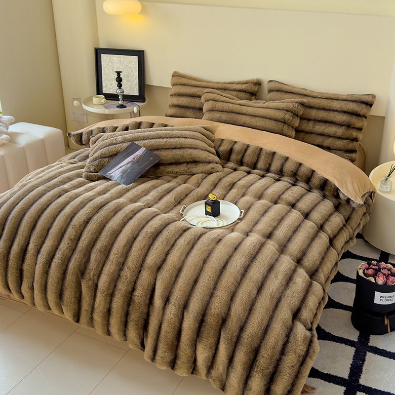 2024 m. naujas triušio aksomas su pieno aksomu, sutirštinto triušio kailio keturių dalių komplektas rudeniui ir žiemai, šiltas, patogus, kvėpuojantis, subtilus aksomas