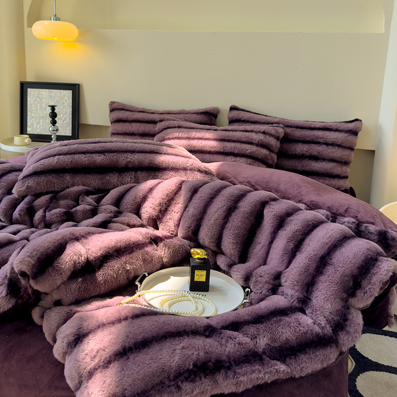 2024 m. naujas triušio aksomas su pieno aksomu, sutirštinto triušio kailio keturių dalių komplektas rudeniui ir žiemai, šiltas, patogus, kvėpuojantis, subtilus aksomas