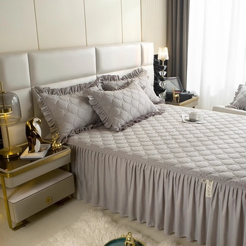 Гола нова пола за легло, едноцветна калъфка за възглавница, покривало за легло \