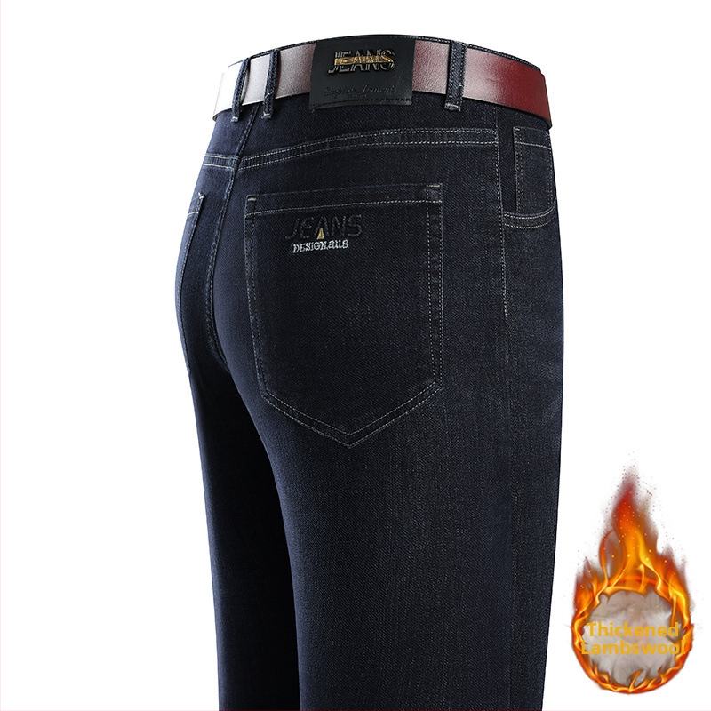 Four Seasons normál Vastagított Bárány Bársony Pamut Farmer Férfi Apukák Szűk Nadrág Egyenes Szájú Nadrág Hosszú Nadrág