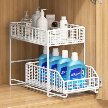 Ράφι αποθήκευσης νιπτήρα μπάνιου κάτω από το ντουλάπι του μπάνιου, συρόμενο ντουλάπι αποχέτευσης, πολυεπίπεδη ράφα αποθήκευσης νιπτήρα