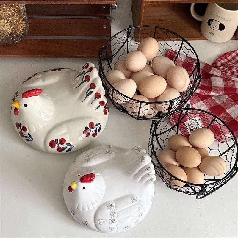 Madingas mielas virtuvės kiaušinių laikymo krepšelis namams tuščiaviduris kūrybingas retro keraminis vištų laikymo krepšelis geležinis pastoracinis