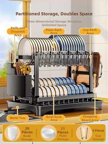 Ράφι πιάτων κουζίνας Ράφι πιάτων Πάγκος εργασίας Οικιακός νεροχύτης Πλυντήριο πιάτων Μπολ με ποτήρι νερού Τσοπ στικς Ράφι αποστράγγισης πιάτων Κουτί αποθήκευσης Όχι