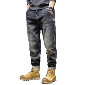 Мъжки дънки, пролетни и есенни, прави, свободни, големи размери, мъжки еластични панталони, нови мъжки черни панталони за есен 2023 г.