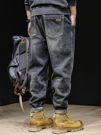 Мъжки дънки, пролетни и есенни, прави, свободни, големи размери, мъжки еластични панталони, нови мъжки черни панталони за есен 2023 г.