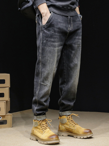 Мъжки дънки, пролетни и есенни, прави, свободни, големи размери, мъжки еластични панталони, нови мъжки черни панталони за есен 2023 г.