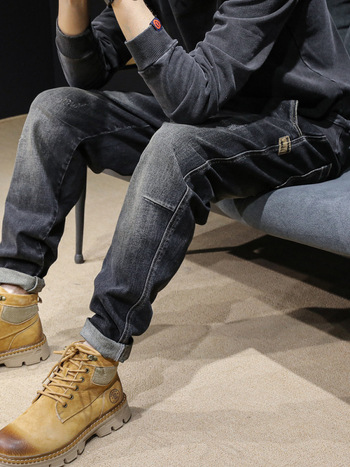 Мъжки дънки, пролетни и есенни, прави, свободни, големи размери, мъжки еластични панталони, нови мъжки черни панталони за есен 2023 г.