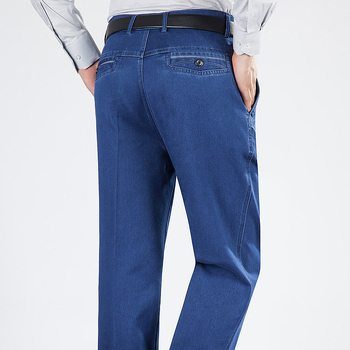 Blugi stretch groși pentru bărbați, talie înaltă, stil business, casual, pantaloni lungi, stiluri de iarnă