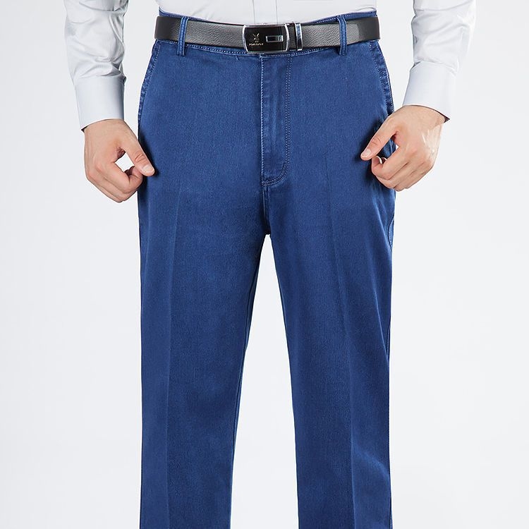 Blugi stretch groși pentru bărbați, talie înaltă, stil business, casual, pantaloni lungi, stiluri de iarnă