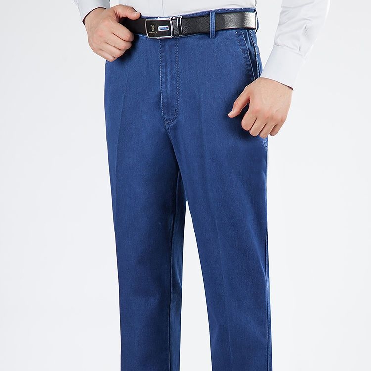 Blugi stretch groși pentru bărbați, talie înaltă, stil business, casual, pantaloni lungi, stiluri de iarnă