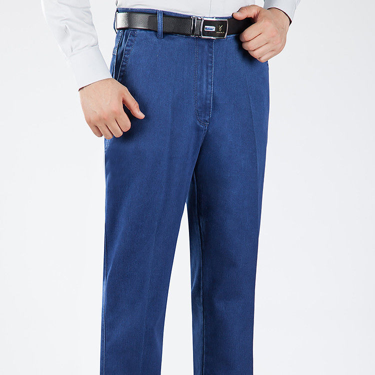 Blugi stretch groși pentru bărbați, talie înaltă, stil business, casual, pantaloni lungi, stiluri de iarnă