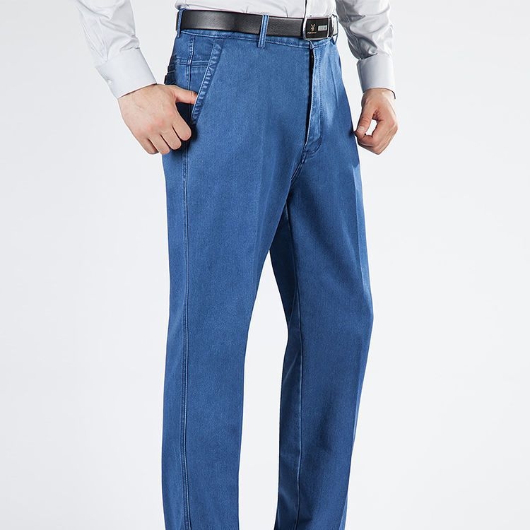 Blugi stretch groși pentru bărbați, talie înaltă, stil business, casual, pantaloni lungi, stiluri de iarnă