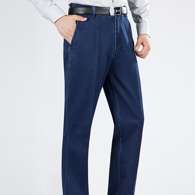 Blugi stretch groși pentru bărbați, talie înaltă, stil business, casual, pantaloni lungi, stiluri de iarnă