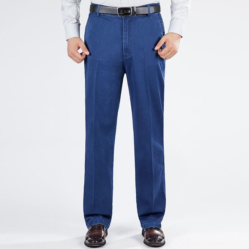 Blugi stretch groși pentru bărbați, talie înaltă, stil business, casual, pantaloni lungi, stiluri de iarnă