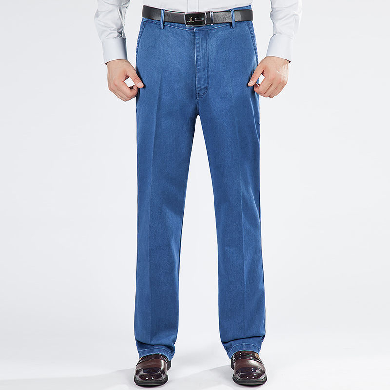 Blugi stretch groși pentru bărbați, talie înaltă, stil business, casual, pantaloni lungi, stiluri de iarnă