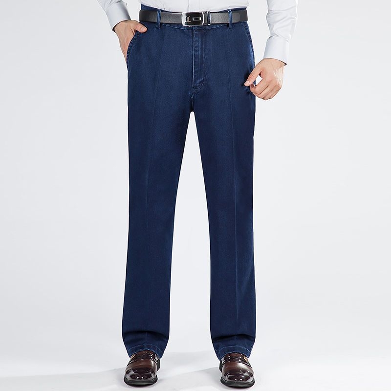 Blugi stretch groși pentru bărbați, talie înaltă, stil business, casual, pantaloni lungi, stiluri de iarnă