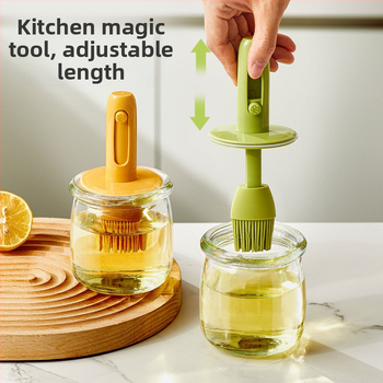 Teleskopinis aliejaus šepetėlio butelis buitinei virtuvei, atsparus aukštai temperatūrai, stiklinis silikoninis šepetėlio aliejaus butelis lauko kepsninei kepimui „viskas viename“ aliejaus butelis