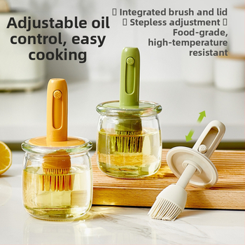 Teleskopinis aliejaus šepetėlio butelis buitinei virtuvei, atsparus aukštai temperatūrai, stiklinis silikoninis šepetėlio aliejaus butelis lauko kepsninei kepimui „viskas viename“ aliejaus butelis