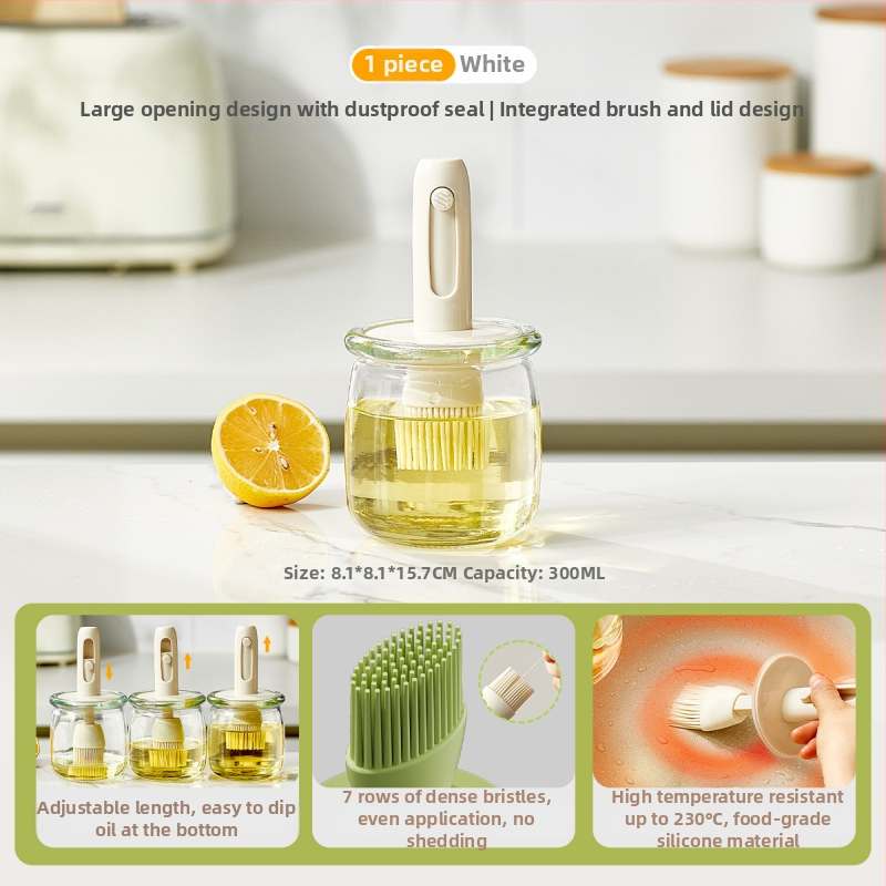 Teleskopinis aliejaus šepetėlio butelis buitinei virtuvei, atsparus aukštai temperatūrai, stiklinis silikoninis šepetėlio aliejaus butelis lauko kepsninei kepimui „viskas viename“ aliejaus butelis