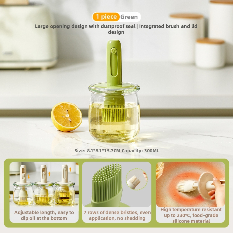 Teleskopinis aliejaus šepetėlio butelis buitinei virtuvei, atsparus aukštai temperatūrai, stiklinis silikoninis šepetėlio aliejaus butelis lauko kepsninei kepimui „viskas viename“ aliejaus butelis